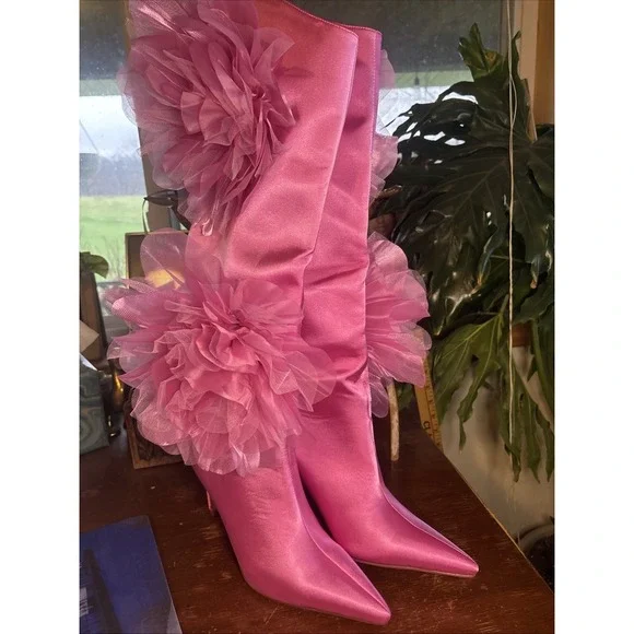 AZALEA WANG PRETTY IN PINK Size: 10 BLOSSOMED PINK Tulle FLOWER BOOT 80s Prom - Picture 2 of 7